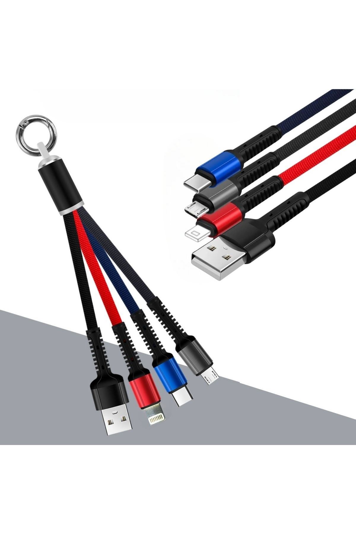 TBL Dekor® Işıklı Anahtarlık Model 3 in 1 USB Çıkışlı MİKRO,TYPE-C ve İphone Uyumlu Şarj Kablosu