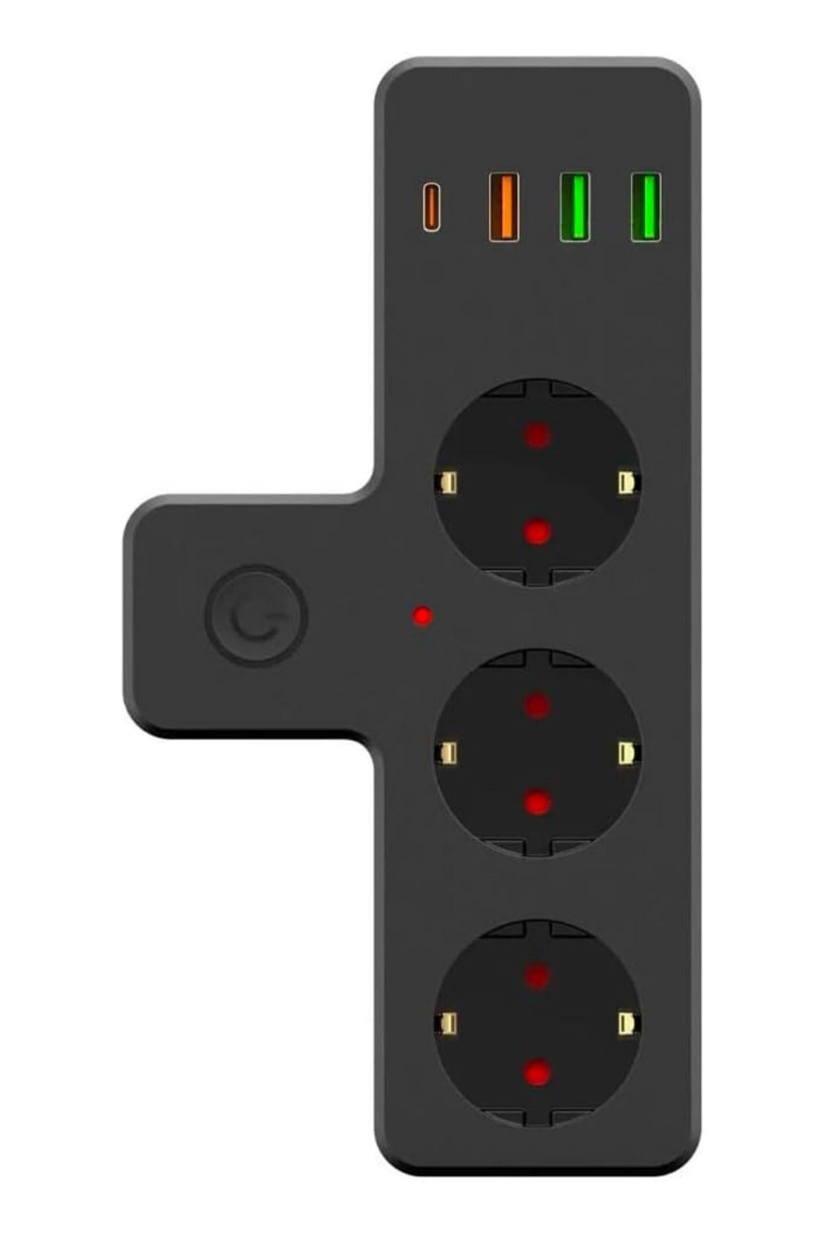 TBL Dekor® Termal Akım Korumalı 3 Adet Soket,3 Adet USB ve 1 Adet Type-C Girişli 20w Priz Model 3397