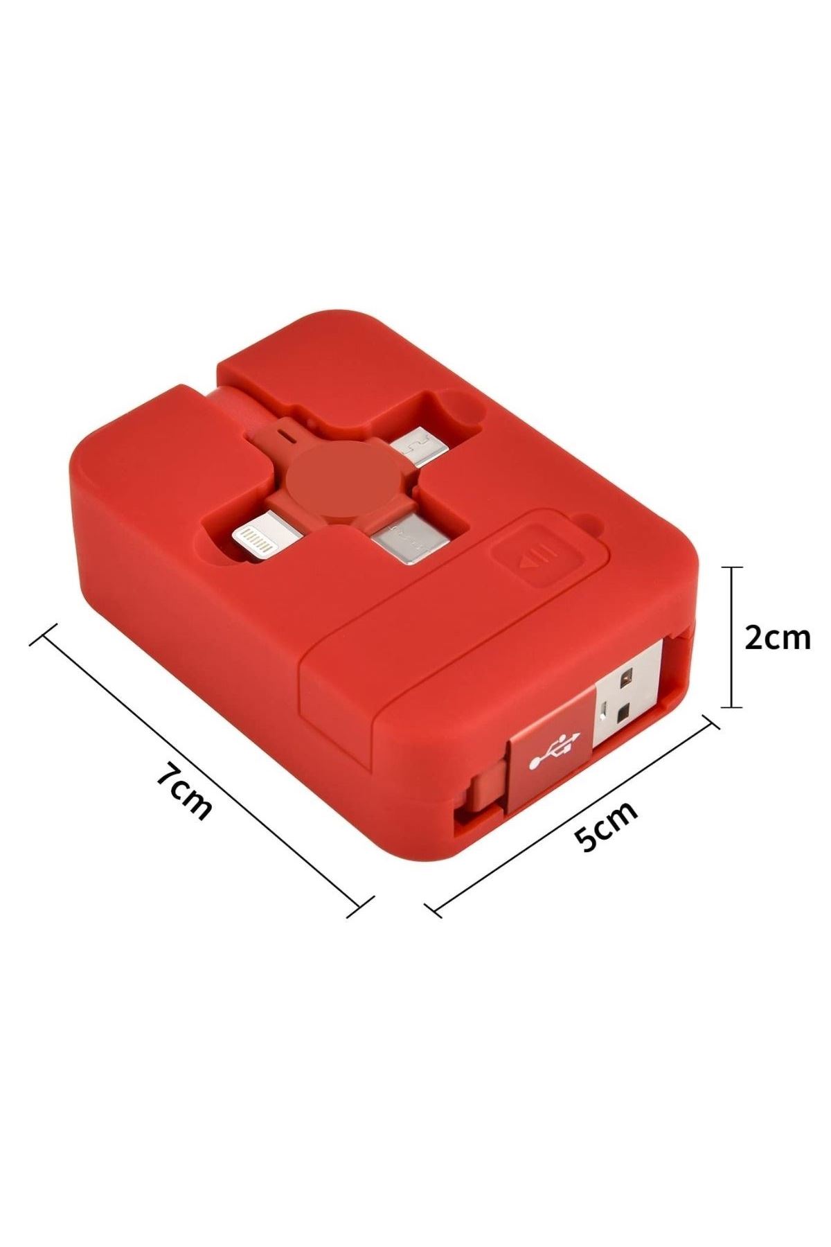 TBL Dekor® Cep Tipi Telefon Tutuculu Makaralı Uzayıp Kısalabilen 3'ü 1 Arada USB Şarj Kablosu