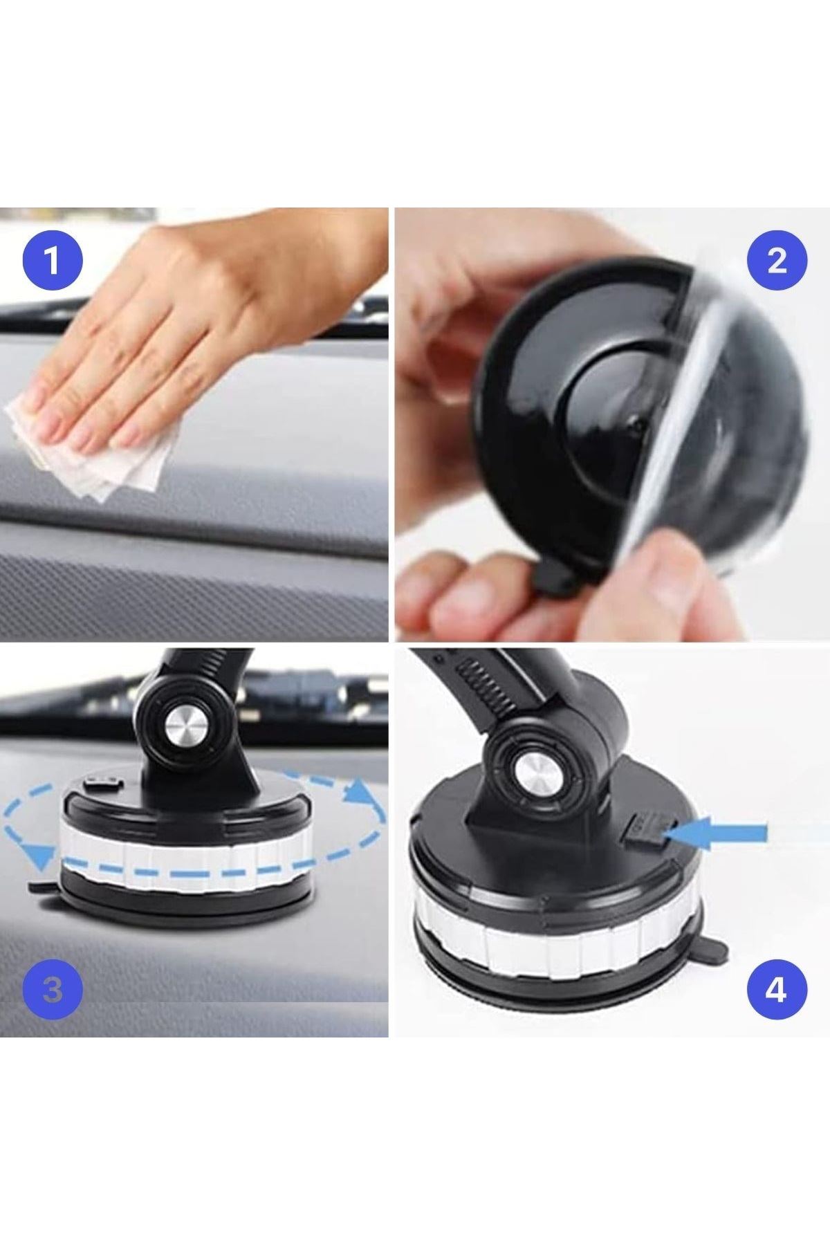 TBL Dekor® Jel Vantuzlu Cama Takılabilen Güçlü 360 Derece Dönebilen Ayarlanabilir Araç Içi Vantuzlu Telefon Tutucu