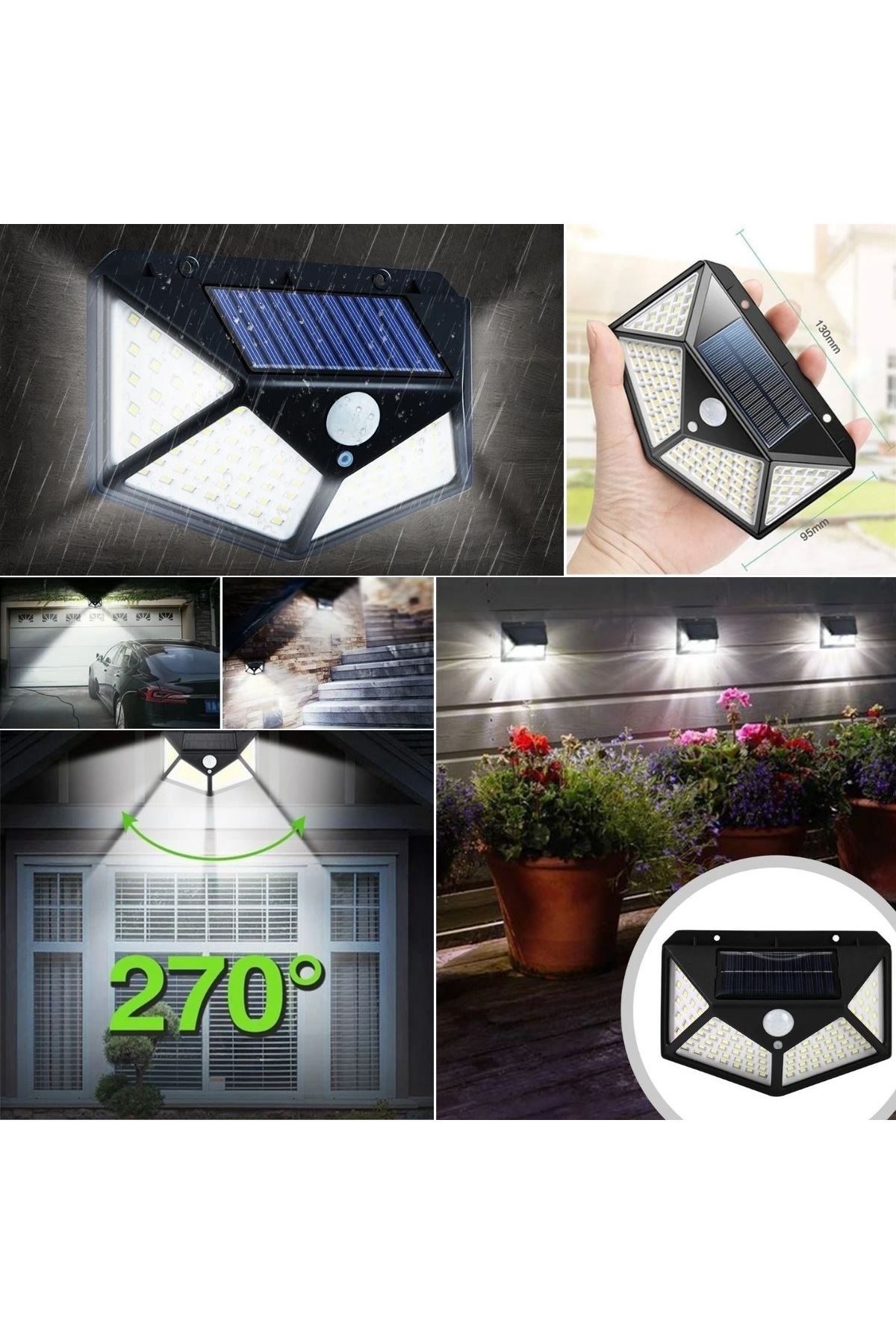 TBL Dekor® 100 Ledli 3 Farklı Aydınlatma Ayarlı Solar Güneş Enerjili Hareket Sensörlü Bahçe Duvar Lambası