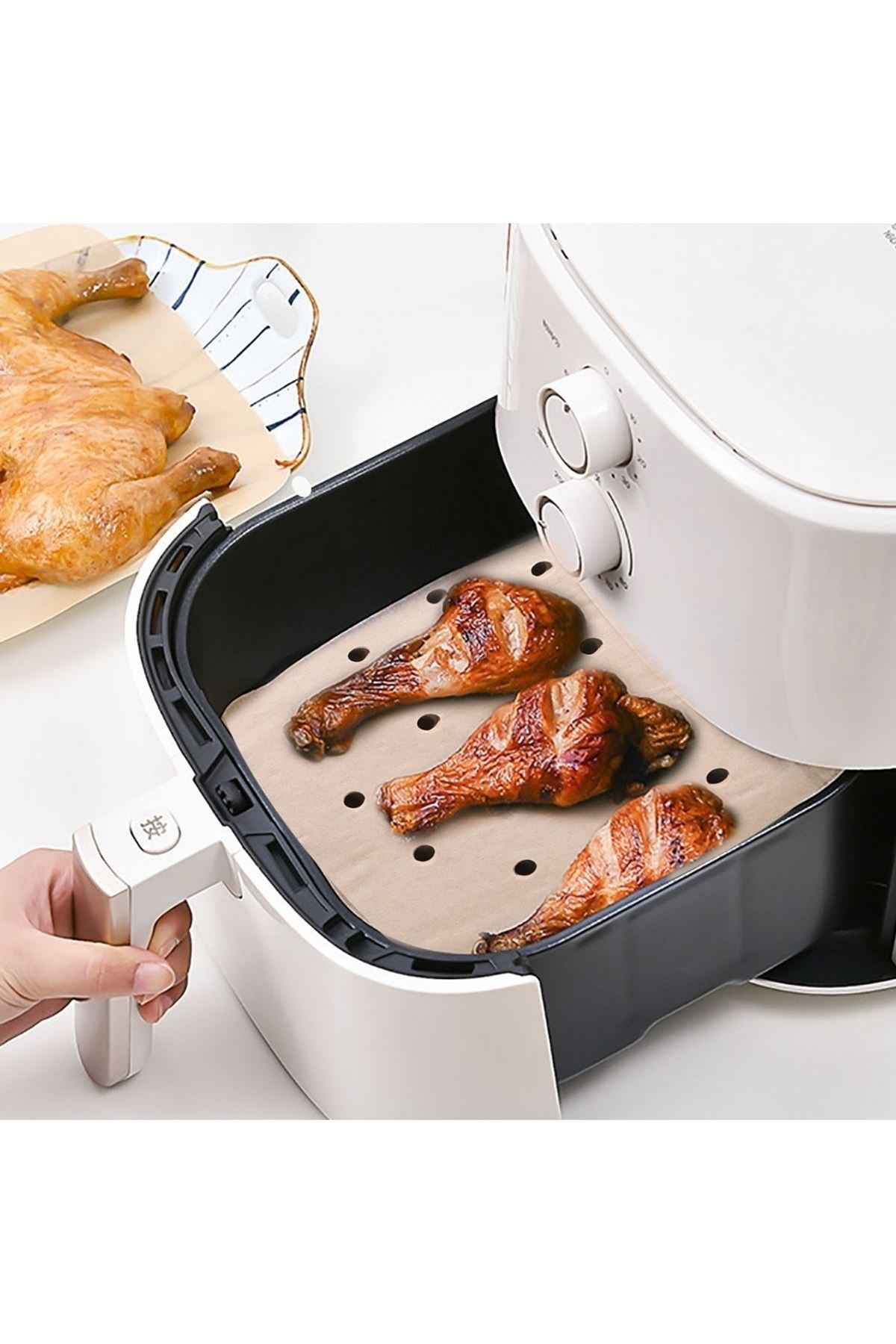 TBL Dekor® 250 Adet Air Fryer Pişirme Kağıdı Tek Kullanımlık Hava Fritöz Yağ Geçirmez Yapışmaz Gıda Pişirme Kağıdı Delikli Kare Model