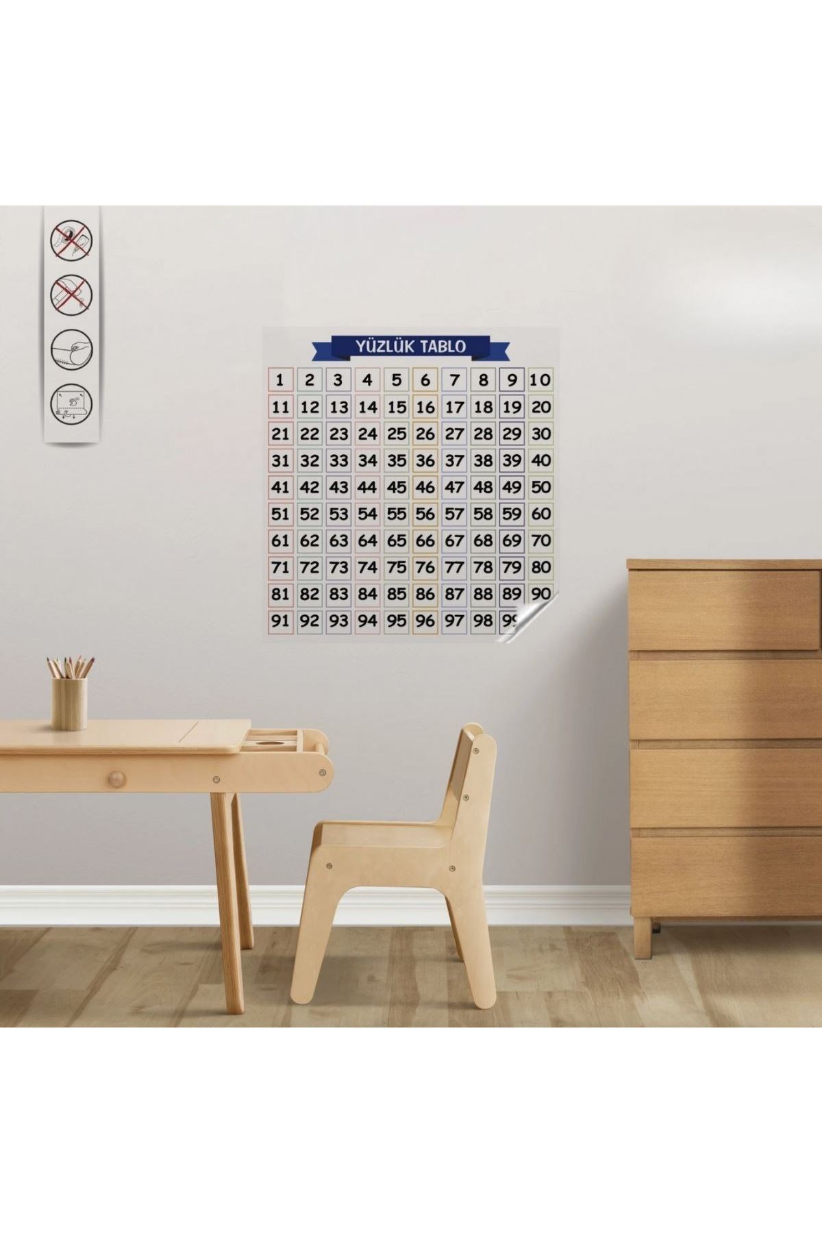 TBL Dekor® Matematik Öğreten Yüzlük Tablo Duvarda İz Bırakmaz Akıllı Kağıt Yapışkansız Statik  60x60 cm
