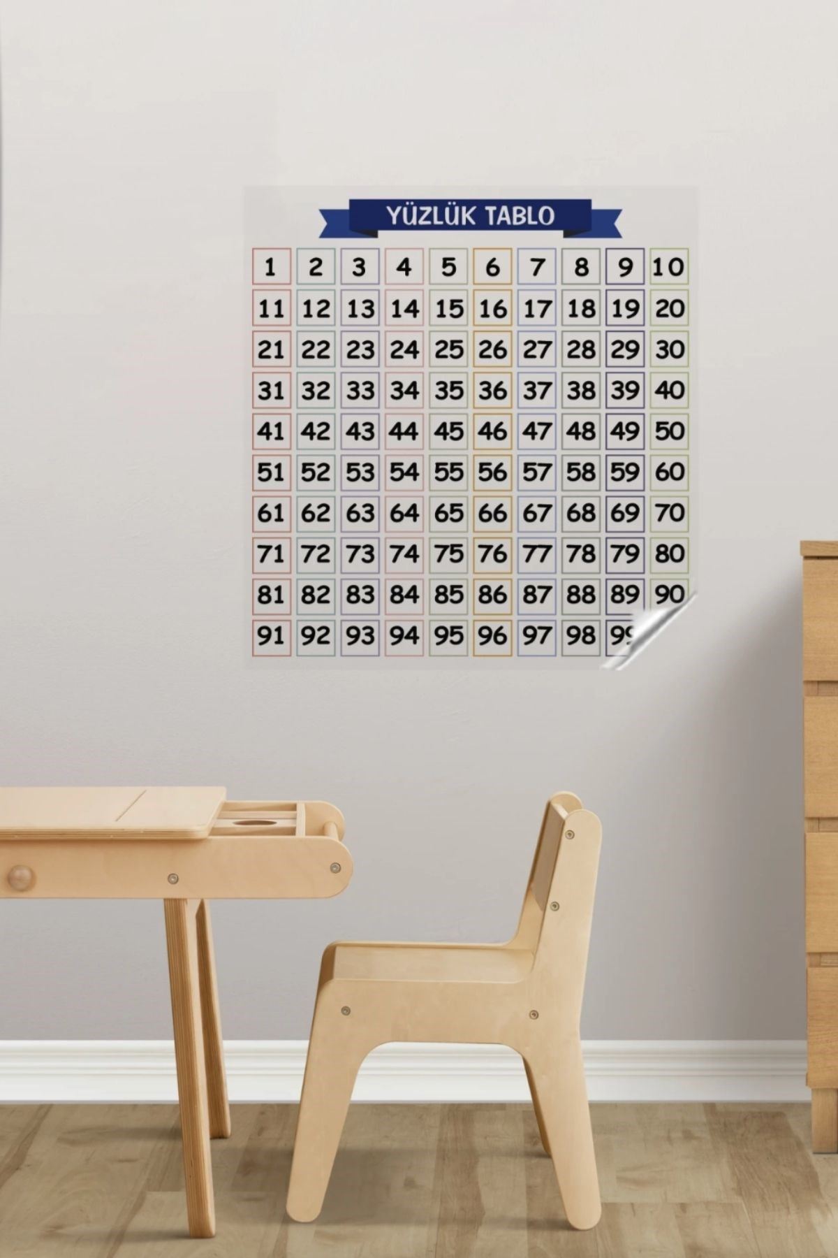 TBL Dekor® Matematik Öğreten Yüzlük Tablo Duvarda İz Bırakmaz Akıllı Kağıt Yapışkansız Statik  60x60 cm