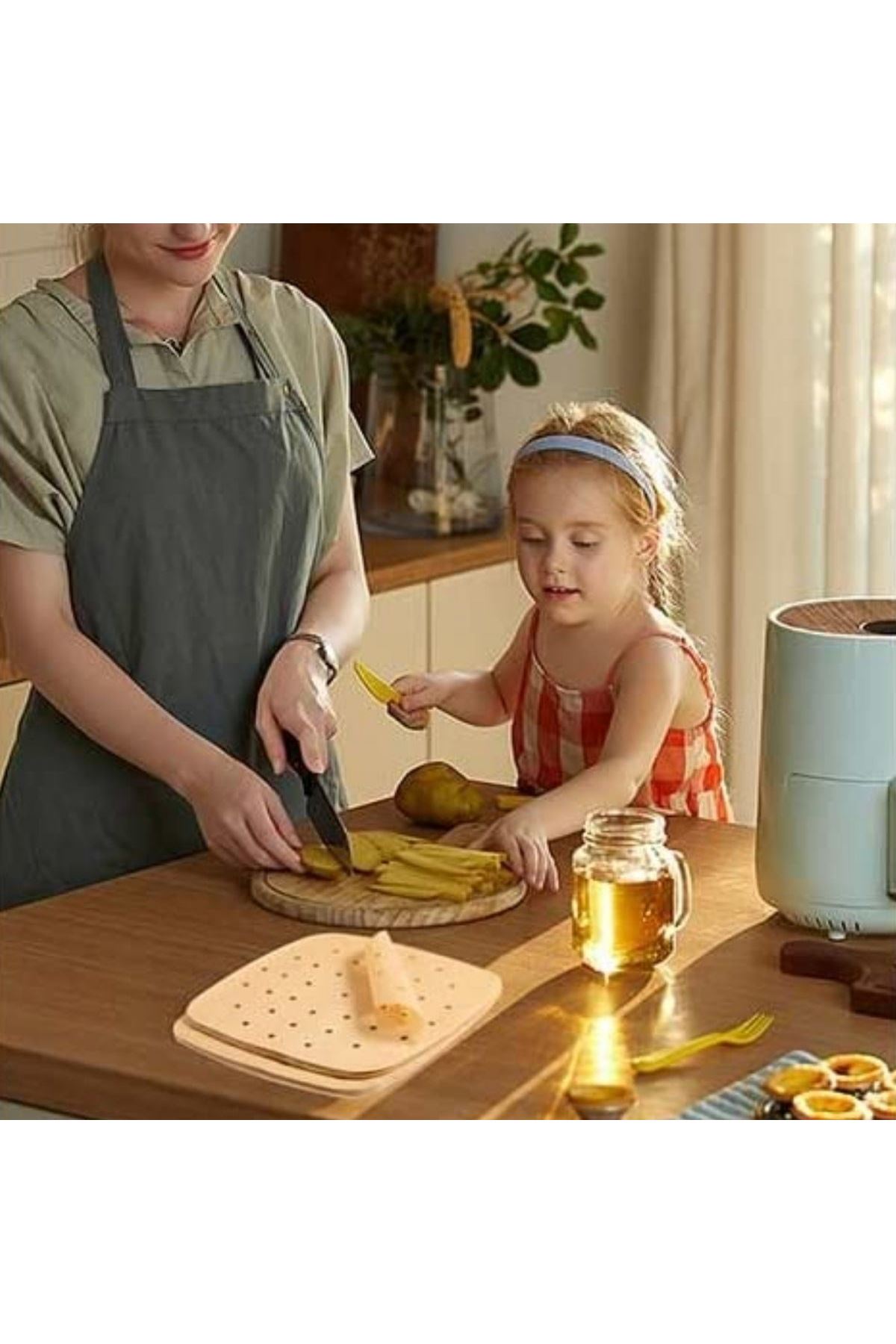 TBL Dekor® 250 Adet Air Fryer Pişirme Kağıdı Tek Kullanımlık Hava Fritöz Yağ Geçirmez Yapışmaz Gıda Pişirme Kağıdı Delikli Kare Model