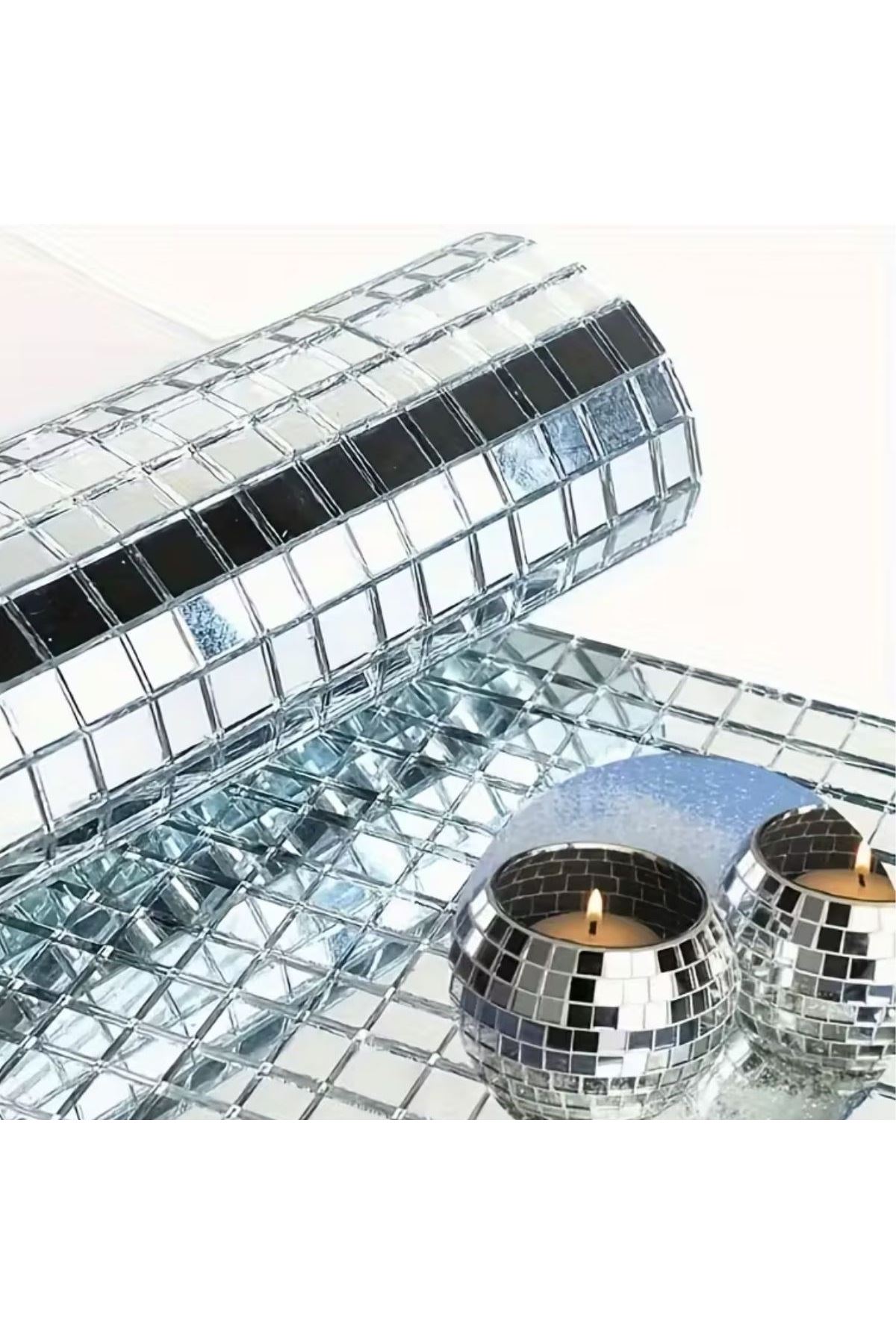 TBL Dekor® Kare Silver Cam Mozaik Fayans Çıkartmaları El İşi Kare Cam Fayans Kendinden Yapışkanlı Aynalı Dekor Panel 30x30 Cm