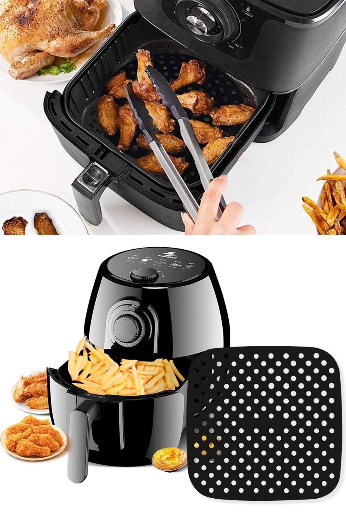 TBL Dekor® Siyah Isıya Dayanıklı Yıkanılabilir Silikon Fırın Ve Airfryer Kare Model Pişirme Matı 21,5 Cm