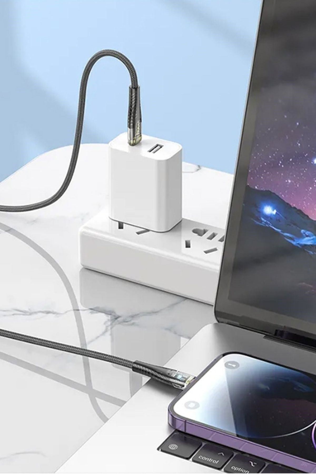 TBL Dekor® Led Işık Uçlu Sağlam İp Kablolu USB to Lightning Hızlı Şarj Kablosu