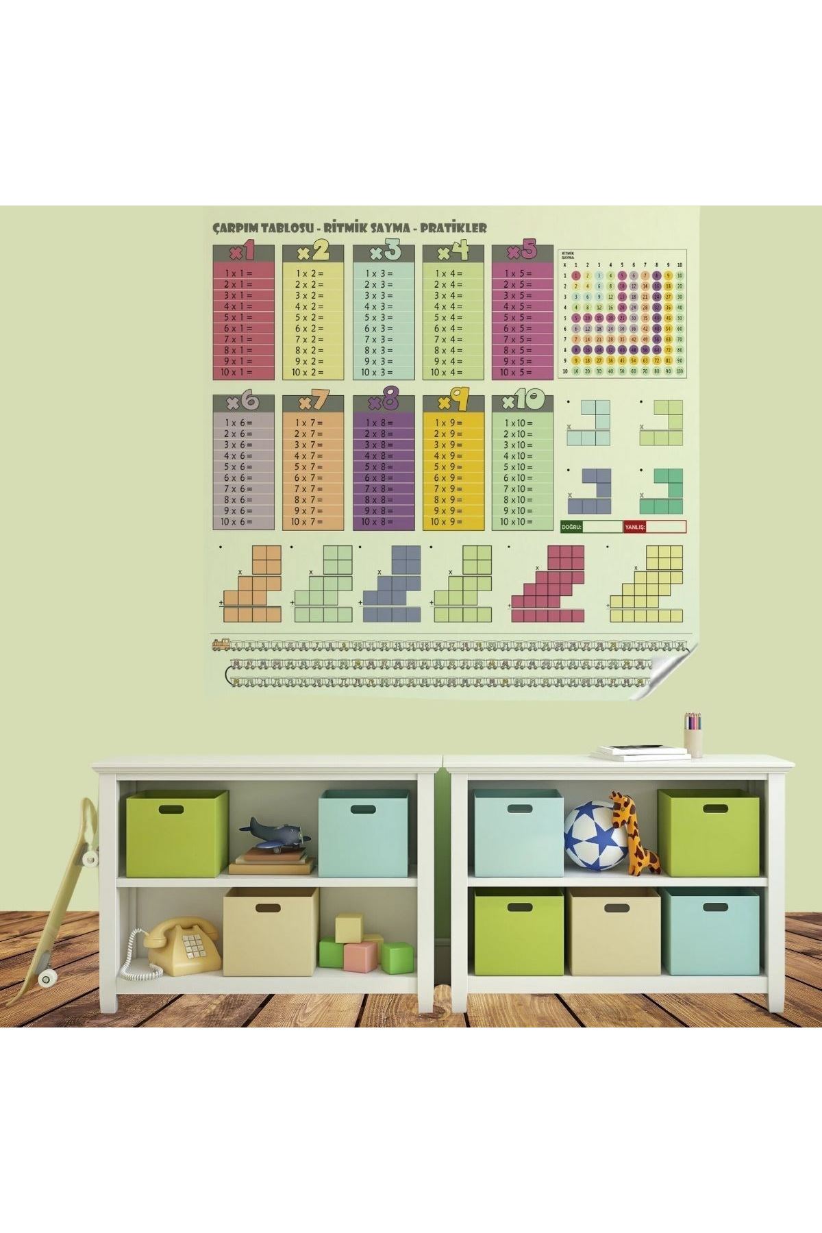 TBL Dekor® 100x100cm Statik Kağıt Renkli Çarpım Tablosu