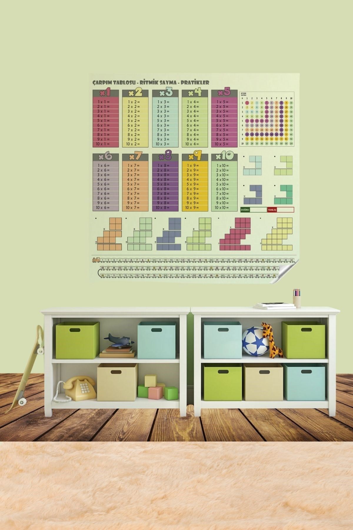 TBL Dekor® 100x100cm Statik Kağıt Renkli Çarpım Tablosu