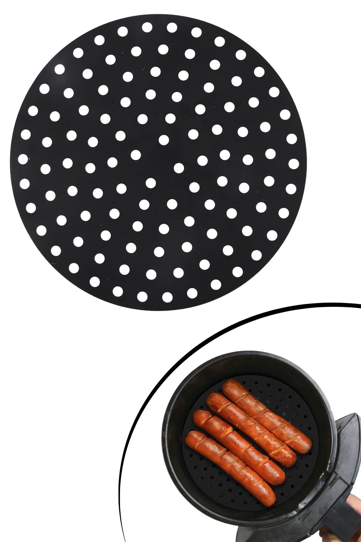 TBL Dekor® Siyah Isıya Dayanıklı Yıkanılabilir Silikon Fırın Ve Airfryer Yuvarlak Model Pişirme Matı 23 Cm