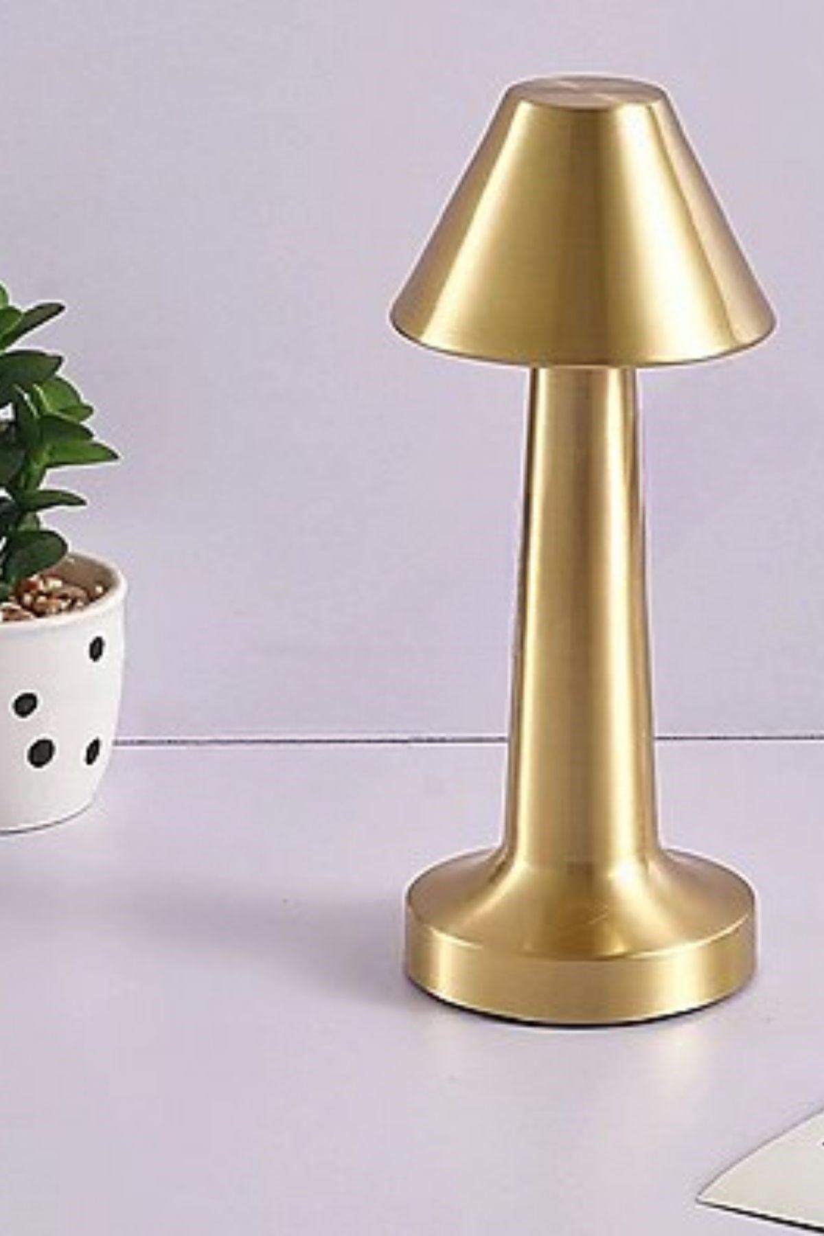 TBL Dekor® Çatı Model Gold Renk Şarjlı Dokunmatik 3 Renkli LED Masa Lambası