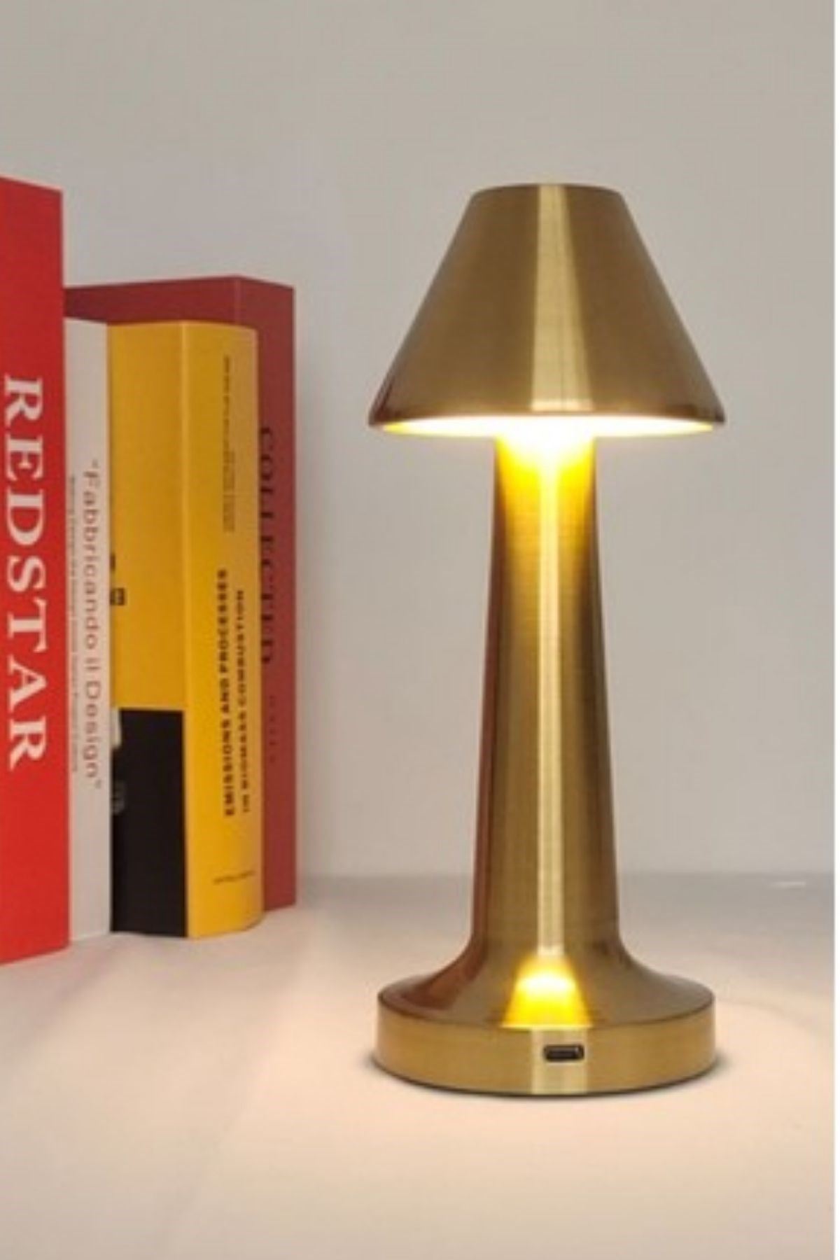TBL Dekor® Çatı Model Gold Renk Şarjlı Dokunmatik 3 Renkli LED Masa Lambası