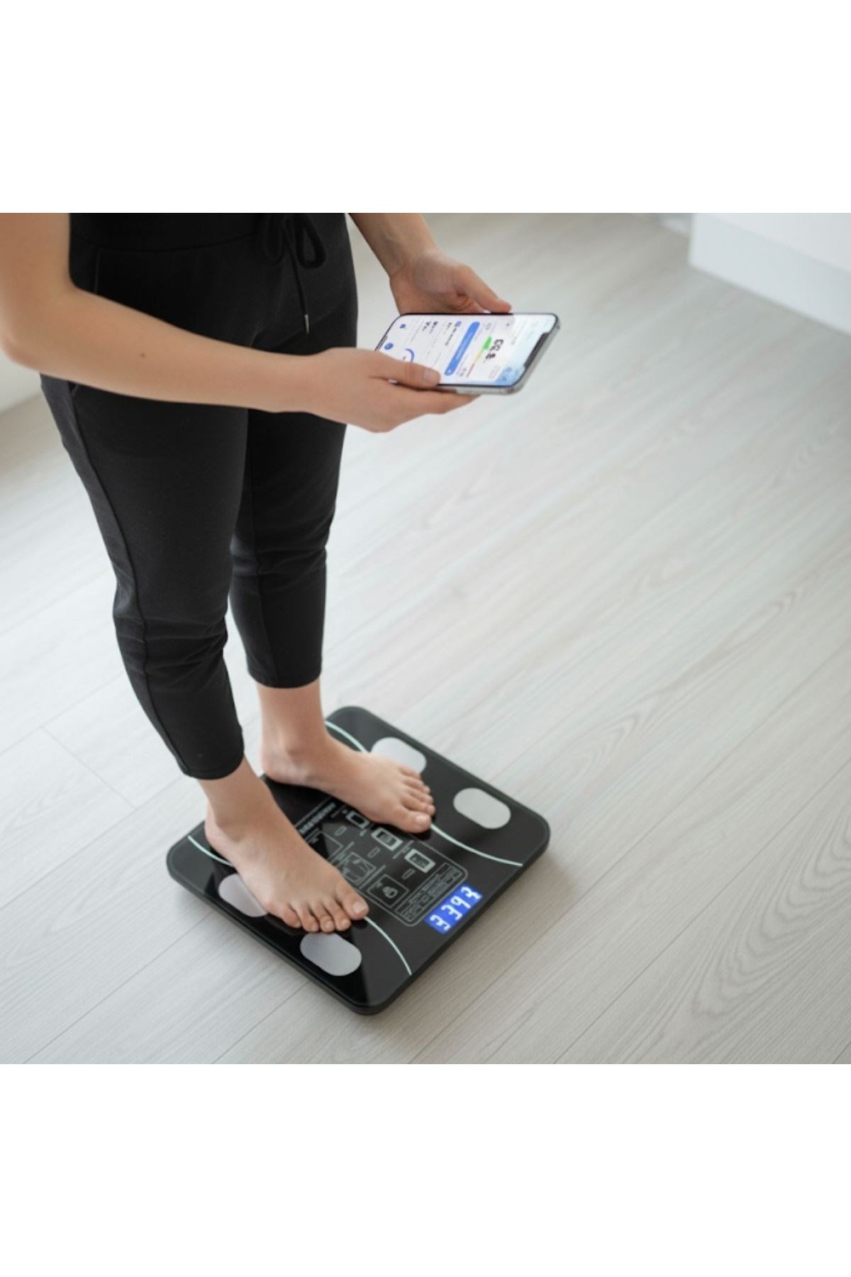 TBL Dekor® Dijital Baskül Yağ Ölçer Fonksiyonlu Akıllı Baskül Bluetooth Bağlantılı Tartı