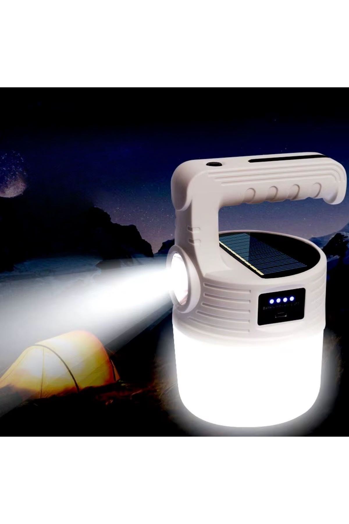 TBL Dekor® LED Güneş Enerjili Kamp Lambası–2000 Lümen Süper Parlak, 5 Aydınlatma Modlu,USB ile Şarj Edilebilir Dış Mekan,Asılabilir Torch El Feneri