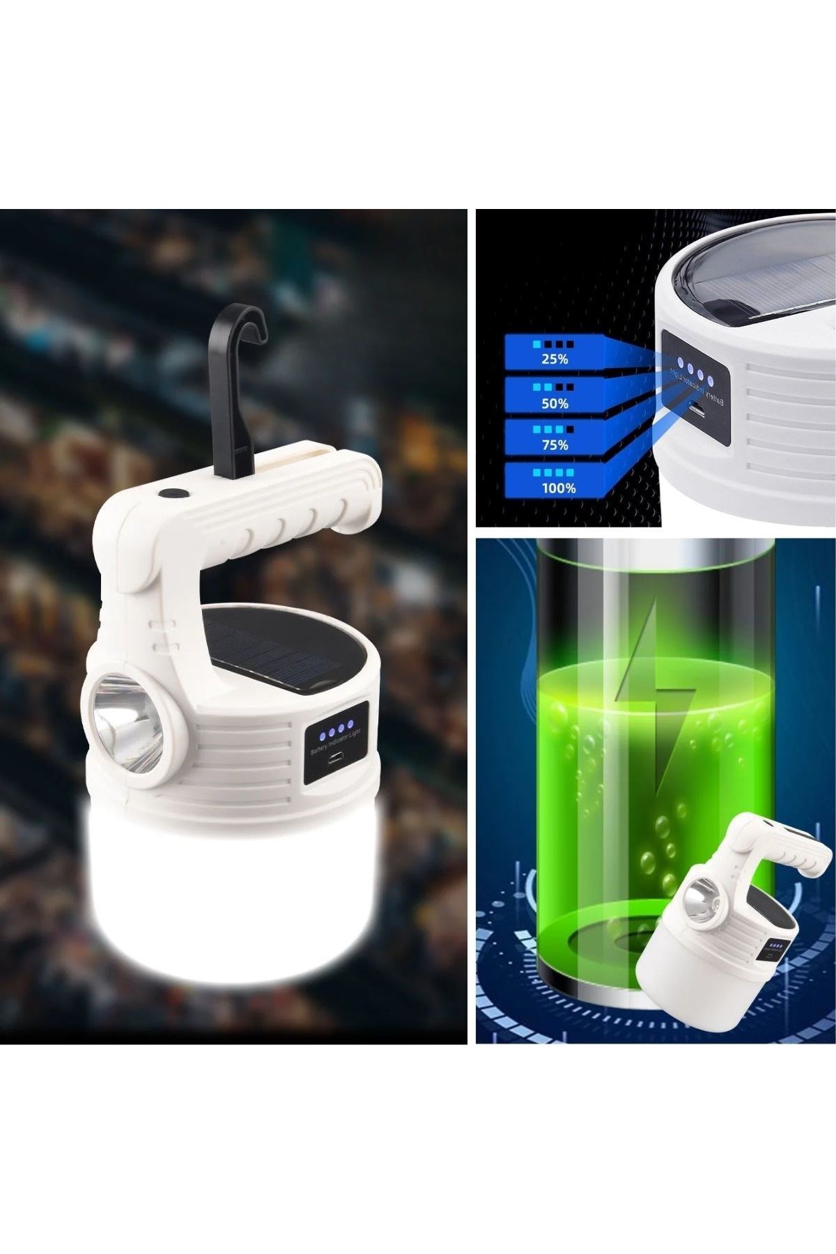 TBL Dekor® LED Güneş Enerjili Kamp Lambası–2000 Lümen Süper Parlak, 5 Aydınlatma Modlu,USB ile Şarj Edilebilir Dış Mekan,Asılabilir Torch El Feneri
