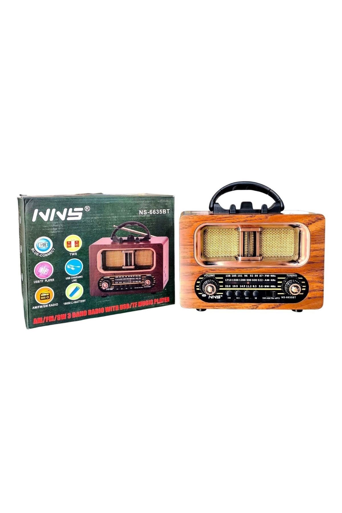 TBL Dekor® Büyük Boy Retro, Nostaljik, Ahşap Tasarım Bluetooth Hoparlörlü, Şarjlı, Taşınabilir FM/AM Destekli Radyo NS-6635