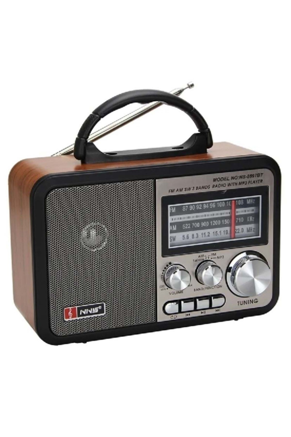 TBL Dekor® Orta Boy Retro, Nostaljik, Ahşap Tasarım Bluetooth Hoparlörlü, Şarjlı, Taşınabilir FM/AM Destekli Radyo NS-8897