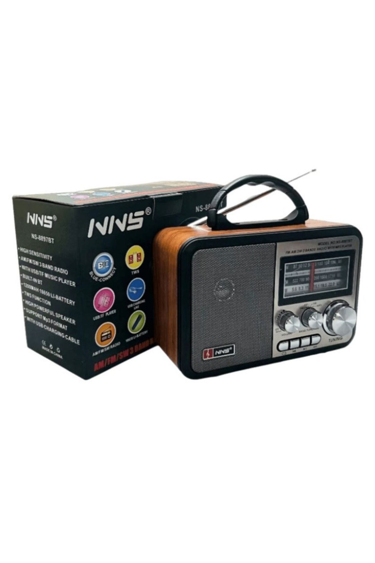 TBL Dekor® Orta Boy Retro, Nostaljik, Ahşap Tasarım Bluetooth Hoparlörlü, Şarjlı, Taşınabilir FM/AM Destekli Radyo NS-8897