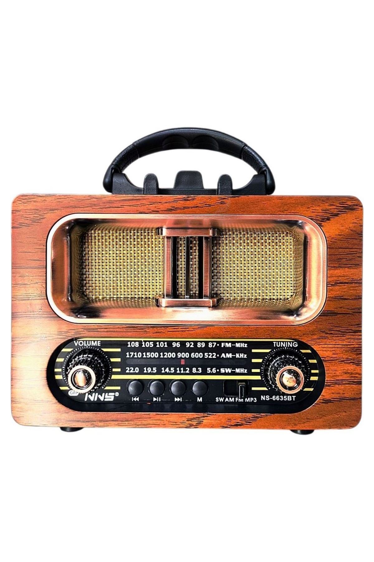 TBL Dekor® Büyük Boy Retro, Nostaljik, Ahşap Tasarım Bluetooth Hoparlörlü, Şarjlı, Taşınabilir FM/AM Destekli Radyo NS-6635