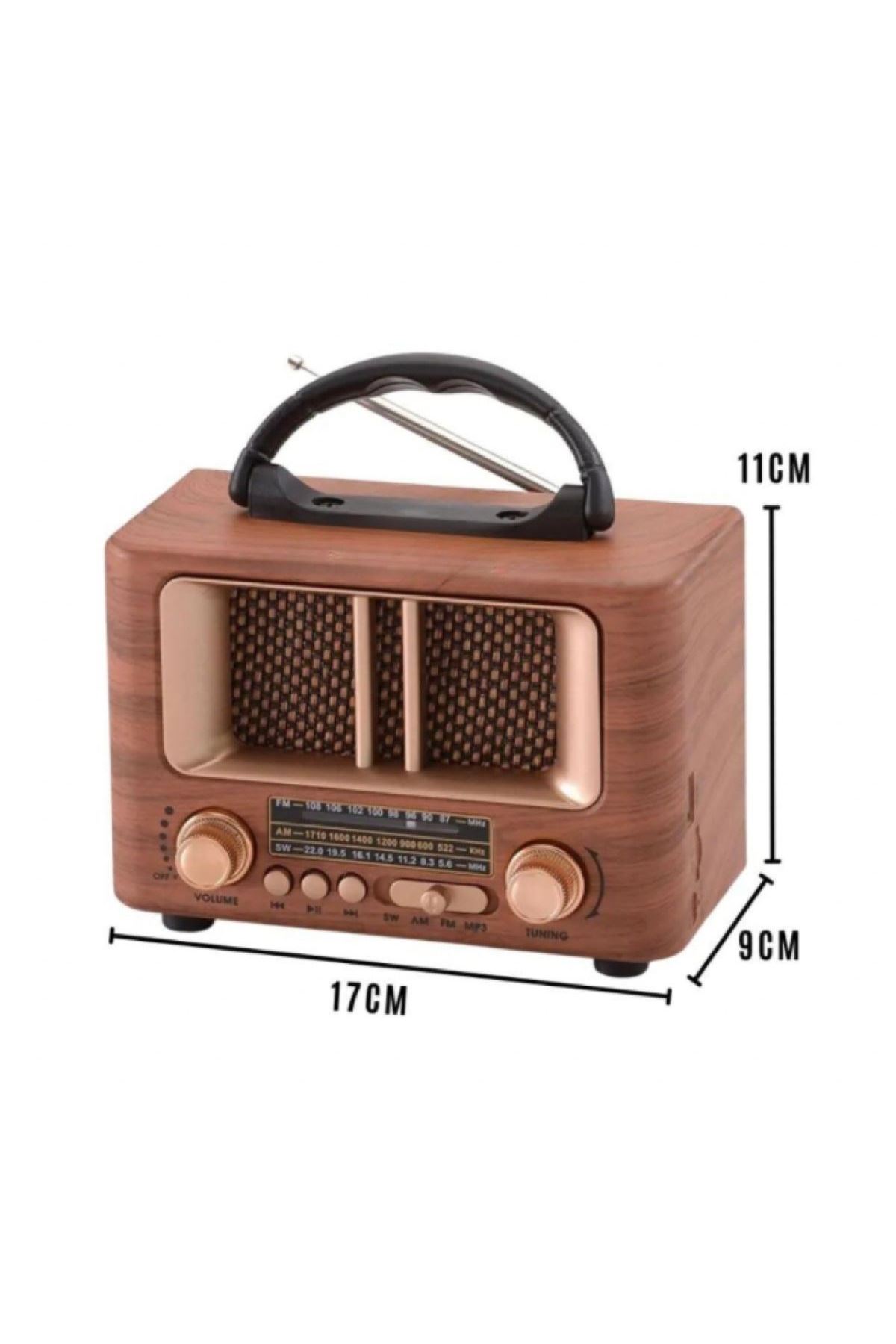 TBL Dekor® Küçük Mini Boy Retro Ahşap Tasarım Bluetooth Hoparlörlü Radyo – FM/AM Destekli, Şarjlı ve Taşınabilir Radyo NS-8108