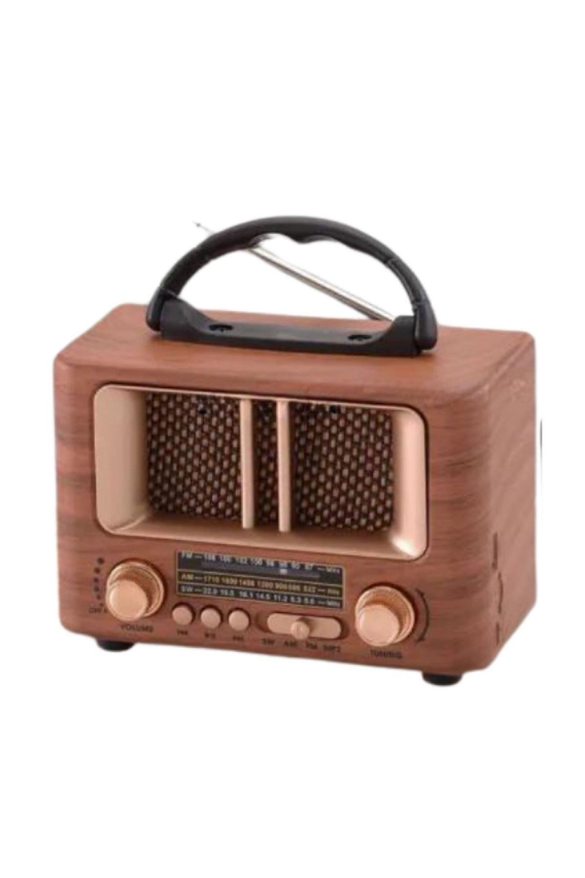 TBL Dekor® Küçük Mini Boy Retro Ahşap Tasarım Bluetooth Hoparlörlü Radyo – FM/AM Destekli, Şarjlı ve Taşınabilir Radyo NS-8108