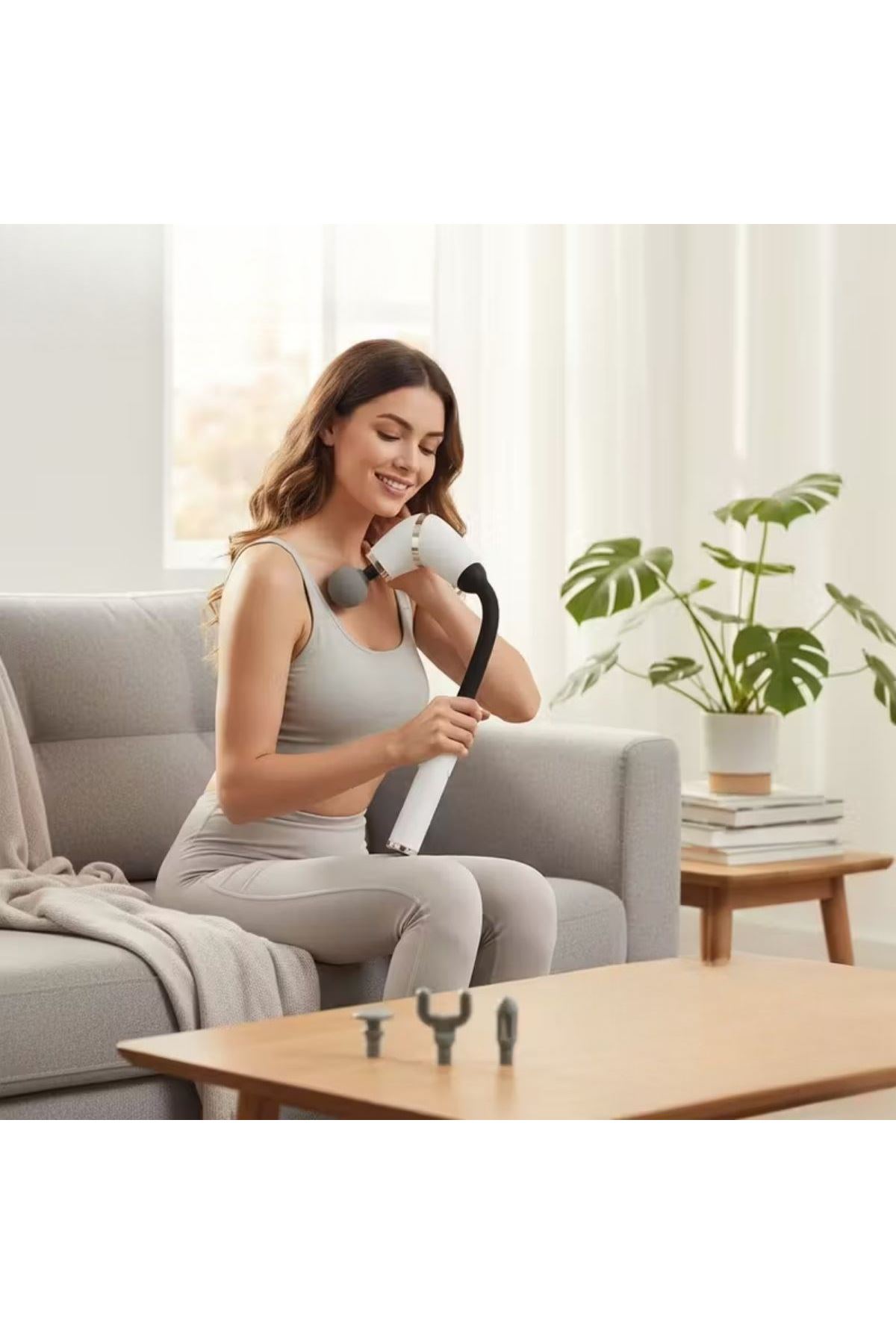TBL Dekor® 4 Farklı Başlıklı Uzun Saplı Derin Doku Masaj Tabancası, Boyun, Omuz ve Sırt için Ergonomik Saplı Çoklu Masaj Modlu Taşınabilir Masaj Aleti