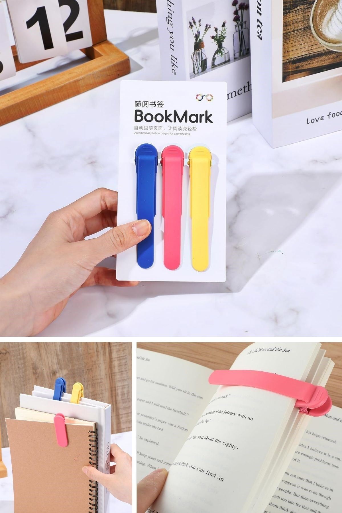 3’lü Otomatik Kitap Ayıracı – Akıllı Silikon Yer İmi Klips Seti, Okuma Severler İçin Pratik Kitap Aksesuarı