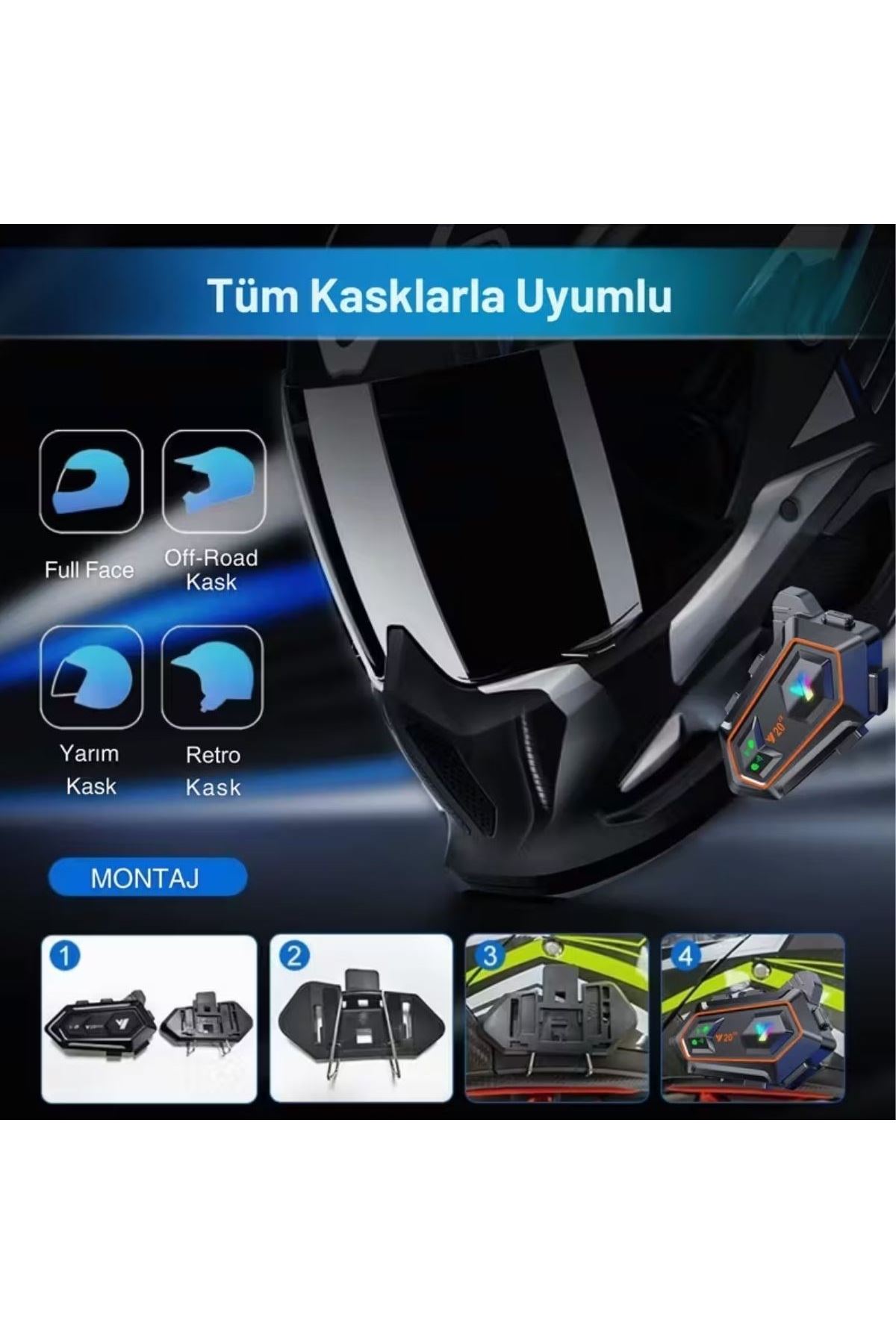 TBL Dekor® Y20 Motorsikletler İçin Kablosuz Bluetooth Kulaklıklı – Suya Dayanıklı, Uzun Ömürlü Batarya, Gürültü Engelleme Özellikli Kask Kulaklığı