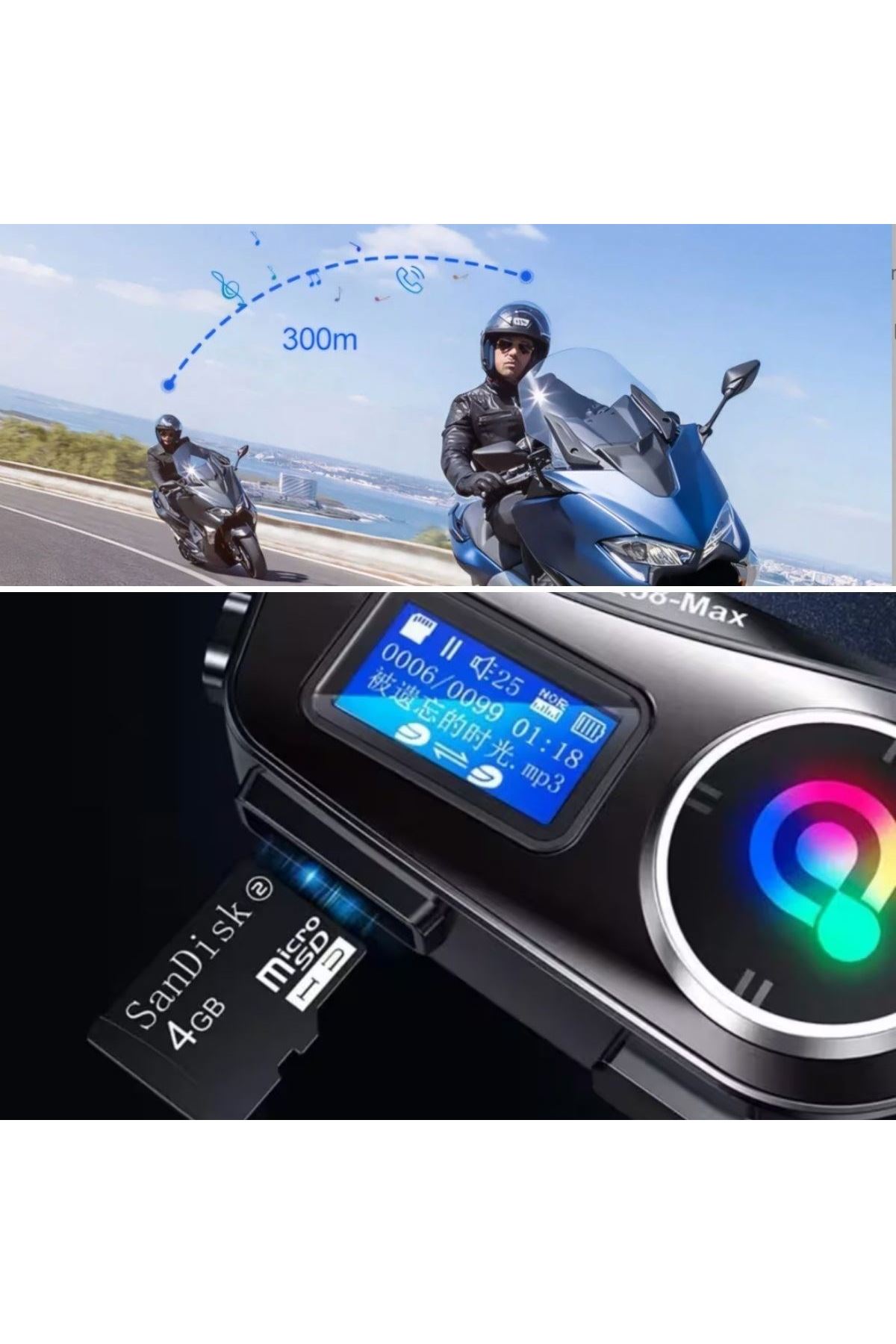 TBL Dekor® Q58 Motorsikletler İçin Fener Özellikli SD Kart Bölümlü LCD Ekranlı Kablosuz Bluetooth Kulaklıklı – Suya Dayanıklı Kask Kulaklığı