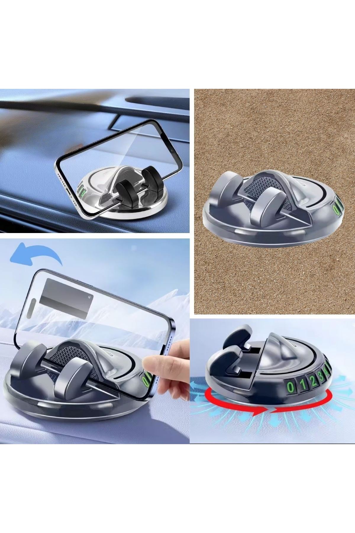 TBL Dekor® Numaratörlü Güçlü Yapışkanlı 360 Derece Dönebilen Su Geçirmez Araç İçi Telefon Tutucu Plastik Aparat