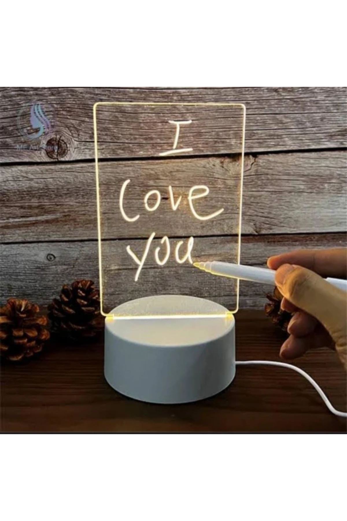TBL Dekor® USB Kablolu Işıklı Kendiliğinden Beyaz Kalemli-Silgili Kreatif 3D Görselleştirme LED Lambası