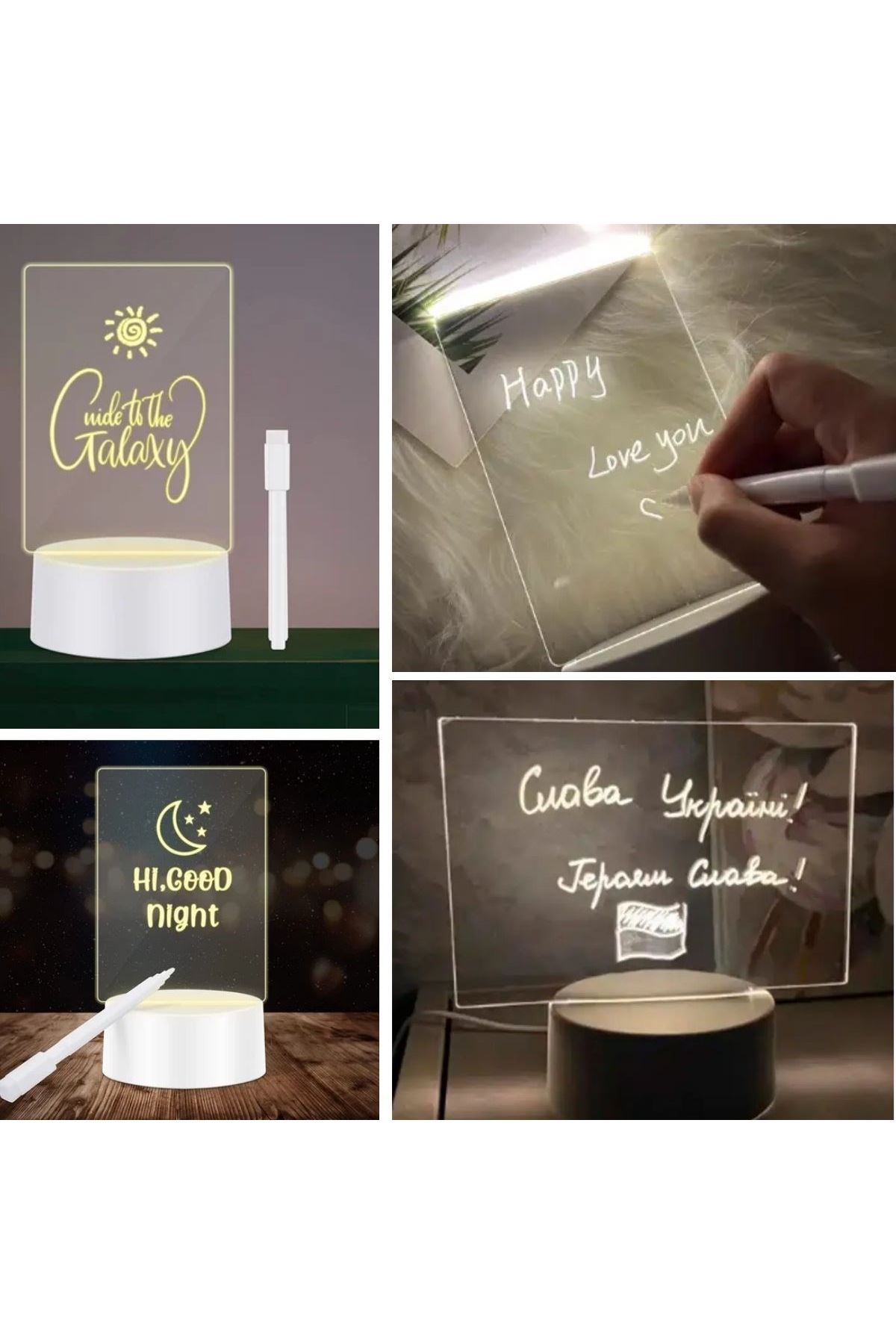 TBL Dekor® USB Kablolu Işıklı Kendiliğinden Beyaz Kalemli-Silgili Kreatif 3D Görselleştirme LED Lambası