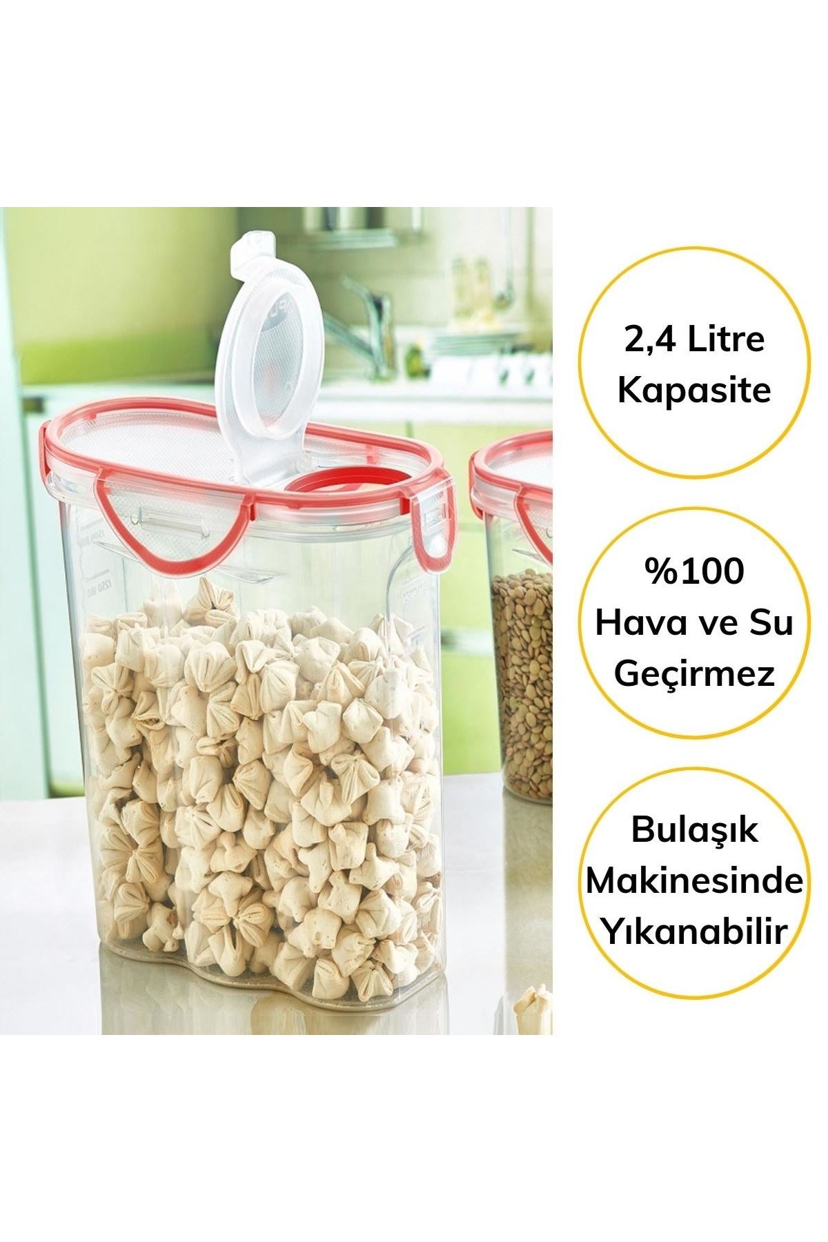 TBL Dekor® Kilitli Kapaklı Contalı Hava,Su Sıvı Geçirmez 2,4 Litre Erzak Saklama Kabı-SA590