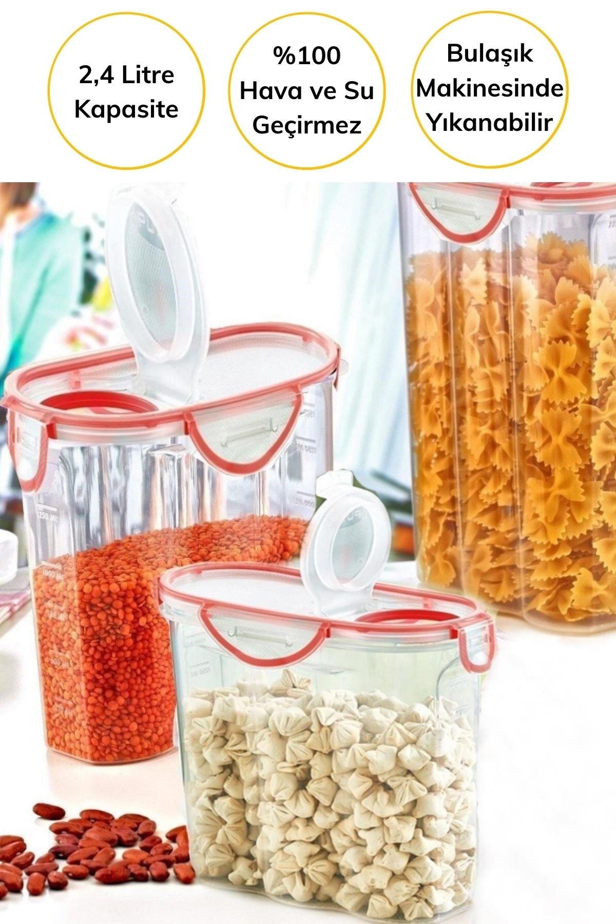 TBL Dekor® Kilitli Kapaklı Contalı Hava,Su Sıvı Geçirmez 2,4 Litre Erzak Saklama Kabı-SA590