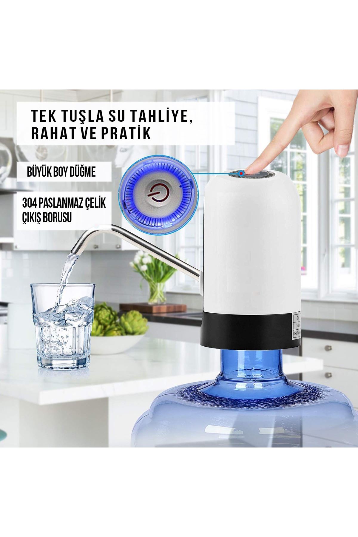 TBL Dekor® Usb ile Şarj Edilebilir Elektrikli  Otomatik Damacana Su Pompası