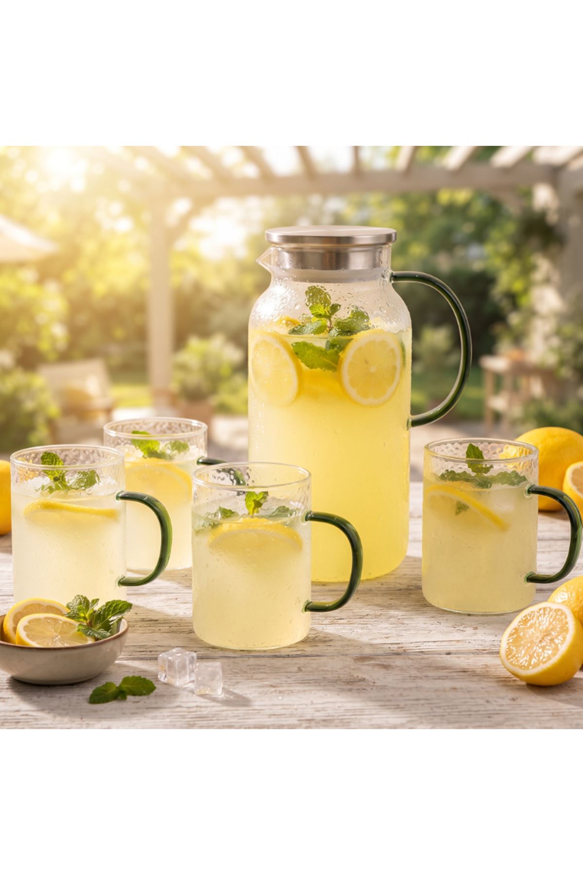 5 Parça Bardaklı Sürahi Seti - Cam - 1800 ml Sürahi - 4 Bardak