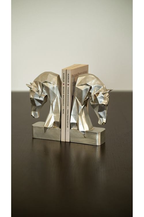 Gümüş Kübik At Kitap Tutacağı İkili Set