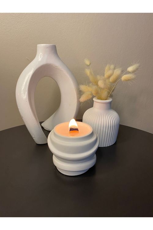 Spiral Tasarımlı Dekoratif Mum ve Seramik Vazo Seti