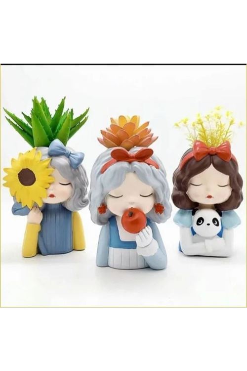3' Lü Dekoratif Sevimli Cici Kızlar Saksı, Kalemlik Seti, Düzenleyici Yeni Model
