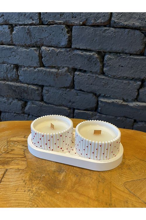 Dekoratif Hediyelik Kalpli Mum Seti Beyaz Biblo Tabak Takı Tabağı Mum Tabağı Mumluk Organizer