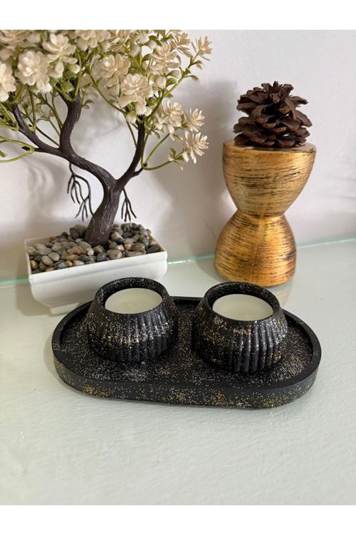 Dekoratif Tabaklı Beton Mumluk Ve Tealight Mum