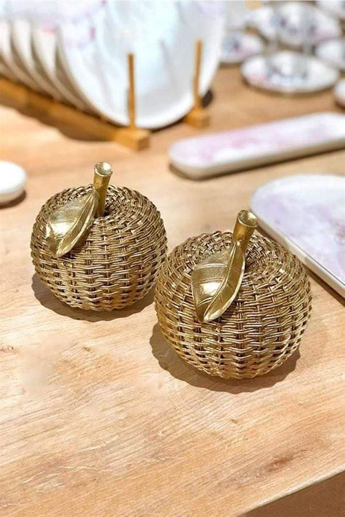 Dekoratif Obje Biblo Elma 2li Altın