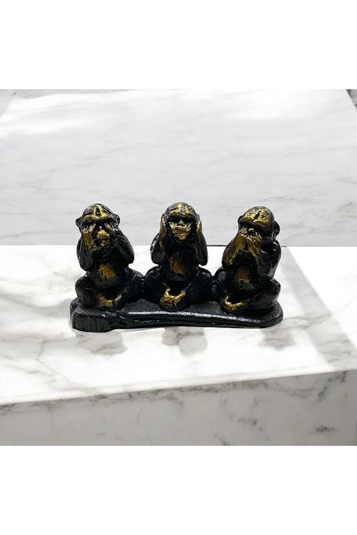 3'lü Görmedim Duymadım Bilmiyorum Maymun Heykel  - Dekoratif Ofis ve Ev Aksesuarı