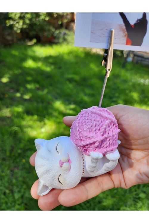 Sevimli Kawaii Tombul İpli Kedi Notluk Not Tutucu Fotoğraf Tutucu Ofis Masaüstü Kartvizit Tutucu