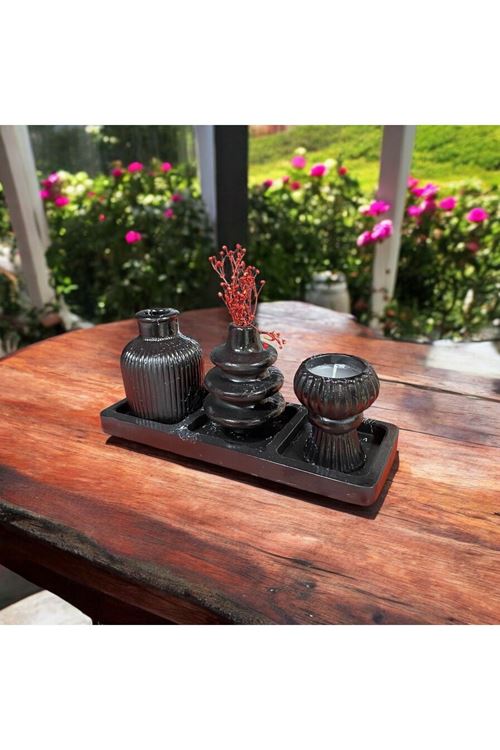 3'lü Mumlu ve Vazolu Set