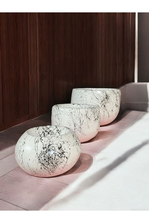 3'lü Mermer Desen Saksı Set