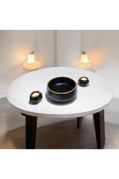 3'lü Siyah Beton Dekoratif Set - Vazo ve Mumluk Takımı