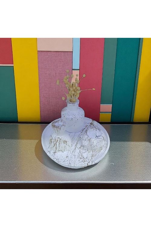Modern Mermer Desenli Dekoratif Vazo Seti - 3'lü
