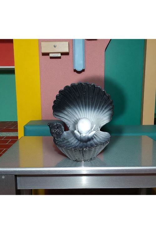 Siyah İstiridye Şeklinde Taş Tozu Tütsülük - İnci Detaylı Dekoratif Obje 